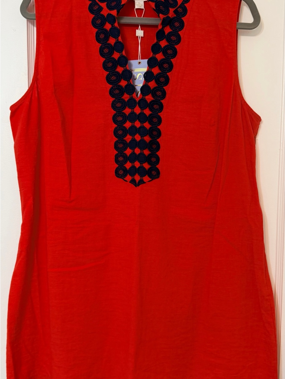 Sail to Sable Red Sleeveless Midi Dress with Navy Crochet V-Neck